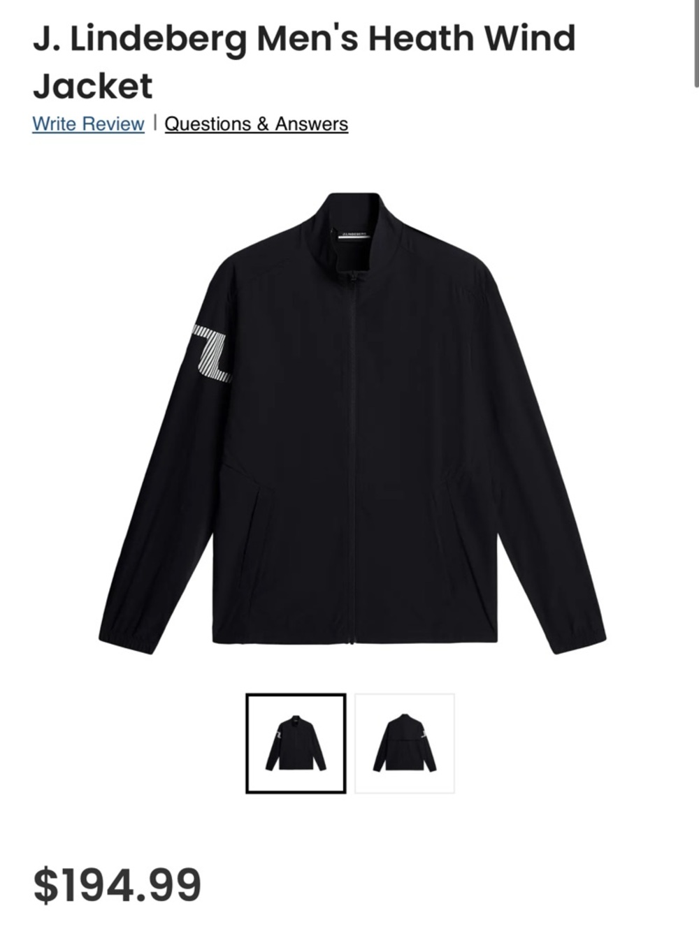 J.Lindeberg Black Men's Lightweight Windbreaker Jacket